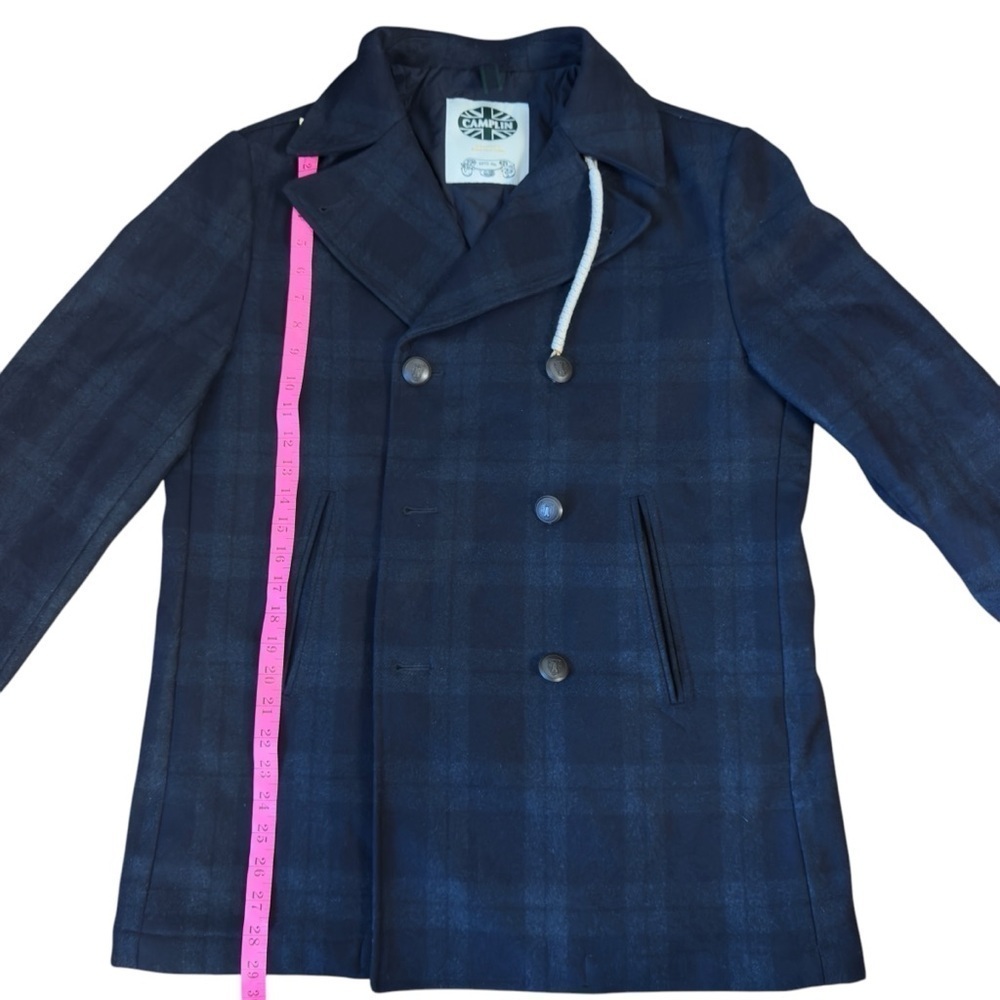 EUC Camplin Peacoat Island Q, tartan wool, navy, size 52 - Picture 6 of 16